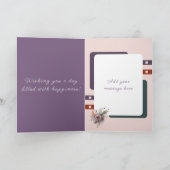 Carte Joyeux 80e anniversaire ajouter nom floral violet (Intérieur)