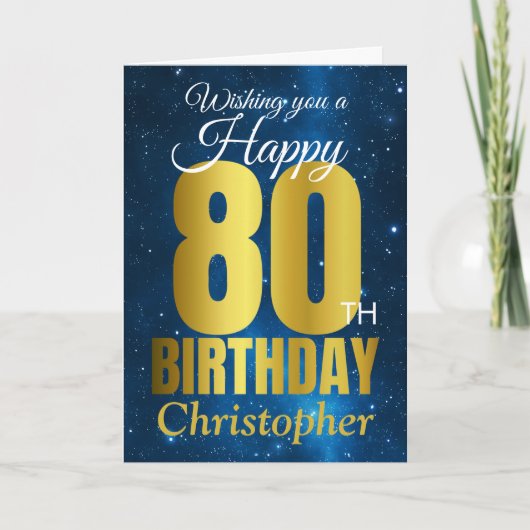 Carte Joyeux 80e anniversaire Blue Gold (Devant)