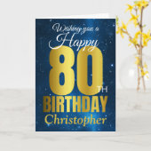 Carte Joyeux 80e anniversaire Blue Gold (Fleur jaune)