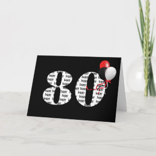 Carte Joyeux 80e anniversaire en noir avec ballons