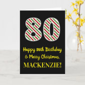 Carte Joyeux 80e anniversaire et Joyeux Noël, Nom person (Fleur jaune)