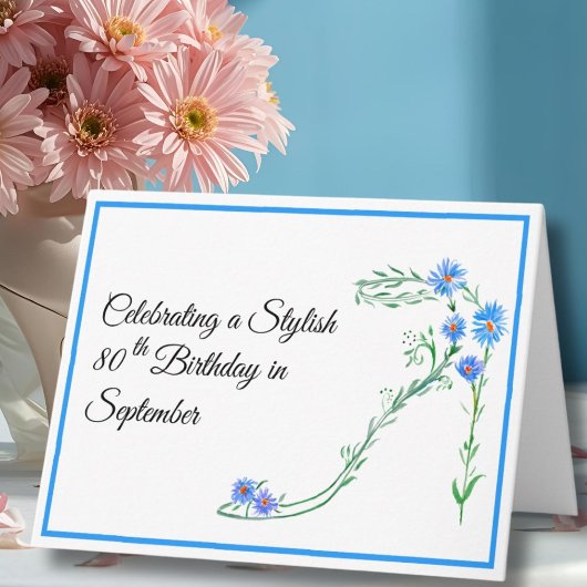 Carte Joyeux 80e anniversaire Fleurs d'aster bleu