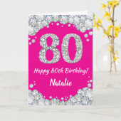 Carte Joyeux 80e anniversaire Hot rose et Parties scinti (Fleur jaune)