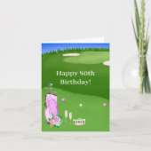 Carte Joyeux 80e Anniversaire Pink Golf Sac Sur Golf Cou (Devant)