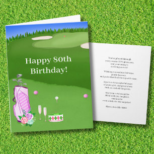 Carte Joyeux 80e Anniversaire Sac de Golf Rose Sur le Pa