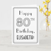 Carte Joyeux 80e Anniversaire, Style Art Déco avec Nom P (Fleur jaune)