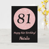 Carte Joyeux 81e anniversaire Noir et Rose Or rose (Fleur jaune)
