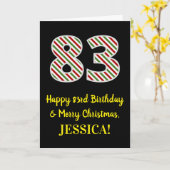 Carte Joyeux 83e anniversaire & Joyeux Noël, Nom personn (Fleur jaune)