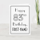 Carte Joyeux 83ème anniversaire, style Art Déco avec nom (Devant)