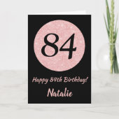 Carte Joyeux 84e anniversaire Noir et Rose Or rose (Devant)
