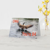 Carte Joyeux 84e anniversaire Oie battant (Fleur jaune)