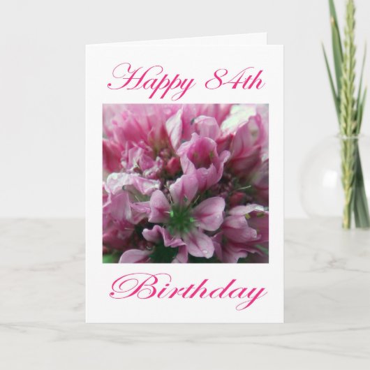 Carte Joyeux 84e anniversaire rose et vert Fleur (Devant)