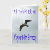 Carte Joyeux 84e anniversaire Volant oiseau de mouette (Fleur jaune)