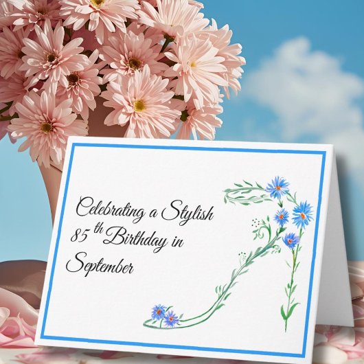 Carte Joyeux 85e anniversaire Fleurs d'aster bleu