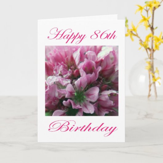 Carte Joyeux 86e anniversaire rose et vert Fleur (Fleur jaune)