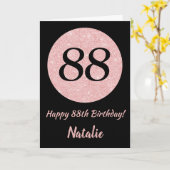 Carte Joyeux 88e anniversaire Noir et Rose Or rose (Fleur jaune)