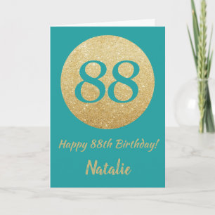 Carte Joyeux 88e anniversaire Turquoise et Parties scint
