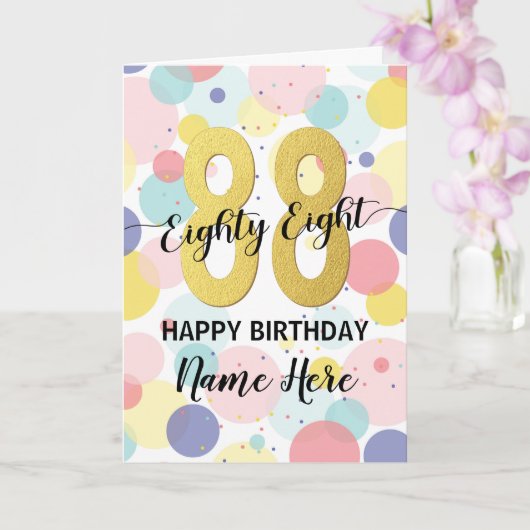 Carte Joyeux 88ème anniversaire Pastel Rainbow Gold Woma (Orchidée)