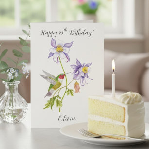 Carte Joyeux 89e anniversaire Columbine avec Hummingbird