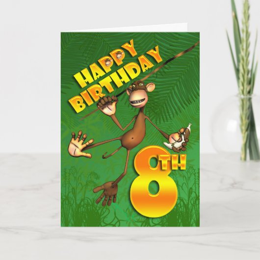 Carte Joyeux 8 Anniversaire Singe Banana (Devant)