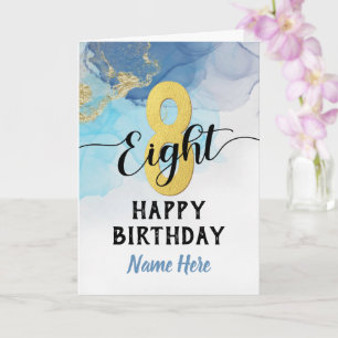 Carte Joyeux 8 Ans Aquarelle Bleu & Gold Boy