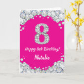 Carte Joyeux 8e anniversaire Hot rose et Parties scintil (Fleur jaune)