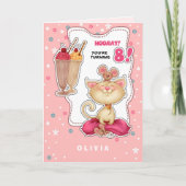 Carte Joyeux 8e anniversaire. Nom personnalisé Fun Kitty (Devant)
