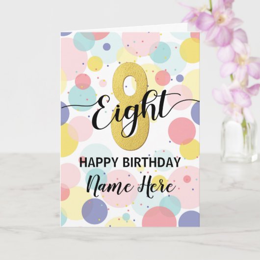 Carte Joyeux 8e anniversaire Pastel Rainbow Gold Girl (Orchidée)