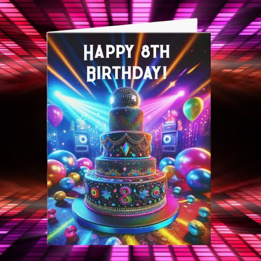 Carte Joyeux 8ème Anniversaire Gâteau Disco