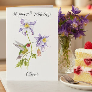 Carte Joyeux 90e Anniversaire Columbine avec Hummingbird