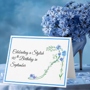 Carte Joyeux 90e anniversaire de septembre Fleurs Blue A