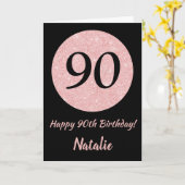 Carte Joyeux 90e anniversaire Noir et Rose Or rose (Fleur jaune)