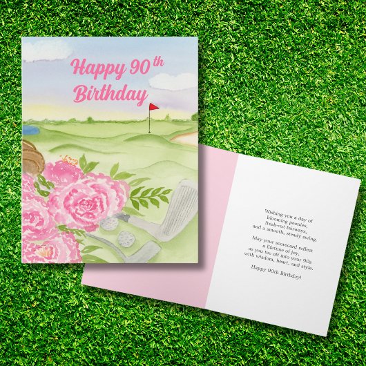 Carte Joyeux 90e anniversaire Peonies sur le terrain de 