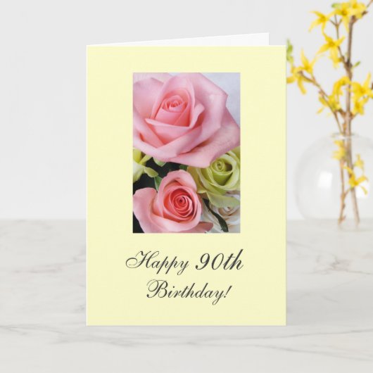 Carte Joyeux 90e anniversaire roses (Fleur jaune)