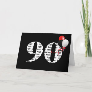 Carte Joyeux 90ème anniversaire en noir avec ballons