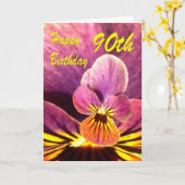 Carte Joyeux 90ème anniversaire Pansy Flower (Fleur jaune)