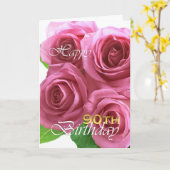 Carte Joyeux 90ème anniversaire, roses roses roses (Fleur jaune)