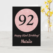 Carte Joyeux 92e anniversaire Noir et Rose Rose Or (Fleur jaune)