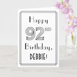Carte Joyeux 92e anniversaire, style Art déco avec nom p