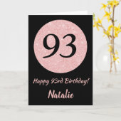Carte Joyeux 93e anniversaire Noir et Rose Rose Or (Fleur jaune)