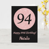 Carte Joyeux 94e anniversaire Noir et Rose Rose Or (Fleur jaune)