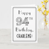 Carte Joyeux 94ème anniversaire, style Art Déco avec nom (Fleur jaune)