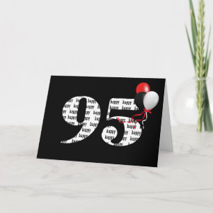 Carte Joyeux 95ème anniversaire en noir avec ballons