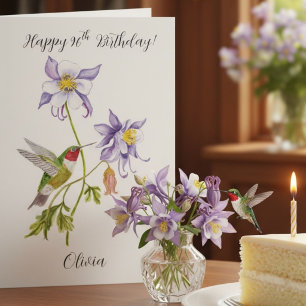 Carte Joyeux 96e anniversaire Columbine avec Hummingbird