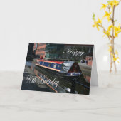 Carte Joyeux 96e Anniversaire péniche (Fleur jaune)