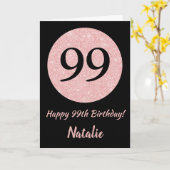 Carte Joyeux 99e anniversaire Noir et Rose Or rose (Fleur jaune)