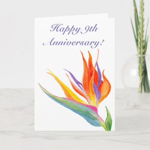 Carte Joyeux 9e Anniversaire Aquarelle Oiseau du Paradis