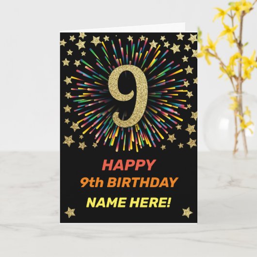 Carte Joyeux 9e anniversaire Black & Gold Rainbow Firewo (Fleur jaune)