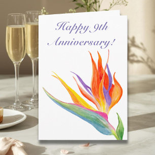 Carte Joyeux 9e Anniversaire Oiseau de Paradis Aquarelle