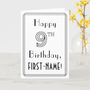 Carte Joyeux 9e anniversaire, style Art déco avec/ Nom p